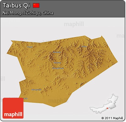 Physical 3D Map of Taibus Qi, cropped outside