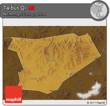Physical 3D Map of Taibus Qi, darken