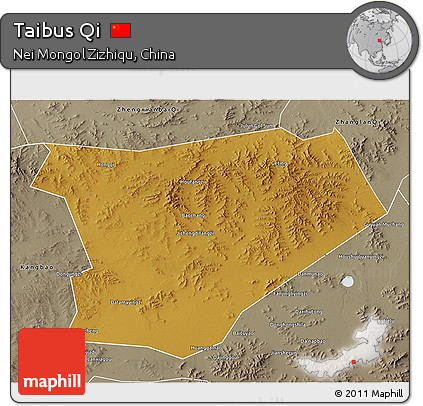 Physical 3D Map of Taibus Qi, semi-desaturated