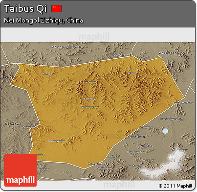 Physical 3D Map of Taibus Qi, semi-desaturated