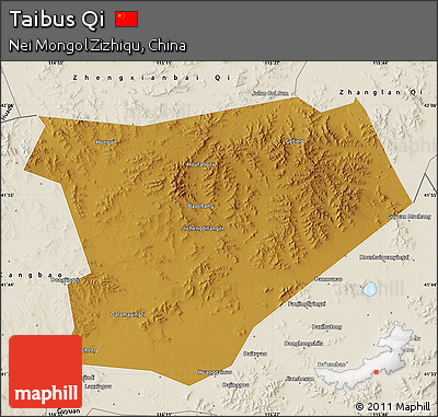 Physical Map of Taibus Qi, shaded relief outside