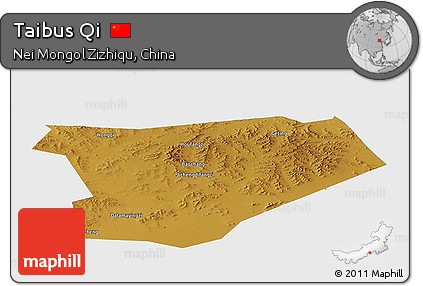 Physical Panoramic Map of Taibus Qi, single color outside