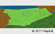 Political Panoramic Map of Taibus Qi, darken