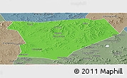 Political Panoramic Map of Taibus Qi, semi-desaturated