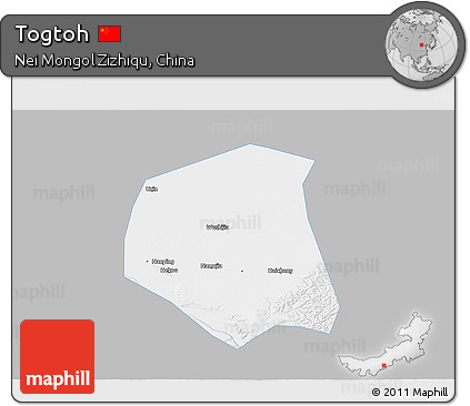 Gray 3D Map of Togtoh, single color outside