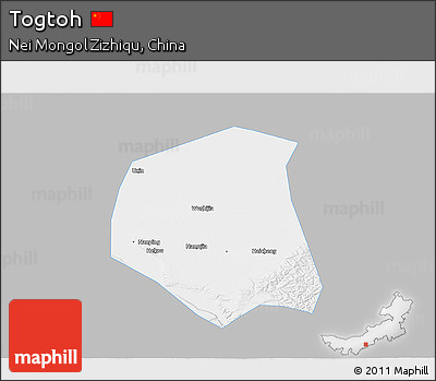 Gray 3D Map of Togtoh, single color outside