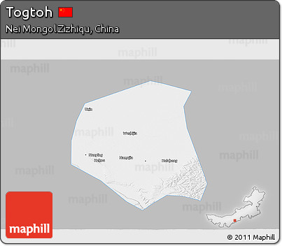 Gray 3D Map of Togtoh, single color outside