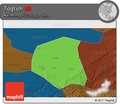 Political 3D Map of Togtoh, darken