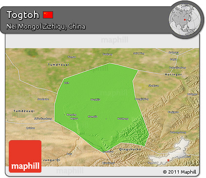 Political 3D Map of Togtoh, satellite outside