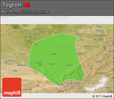 Political 3D Map of Togtoh, satellite outside