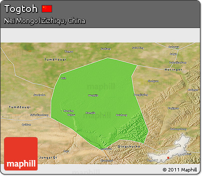 Political 3D Map of Togtoh, satellite outside
