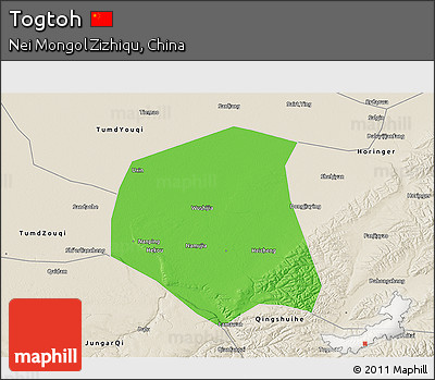 Political 3D Map of Togtoh, shaded relief outside