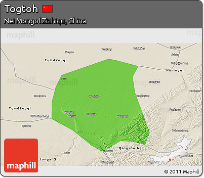 Political 3D Map of Togtoh, shaded relief outside