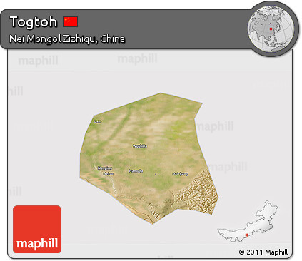 Satellite 3D Map of Togtoh, cropped outside
