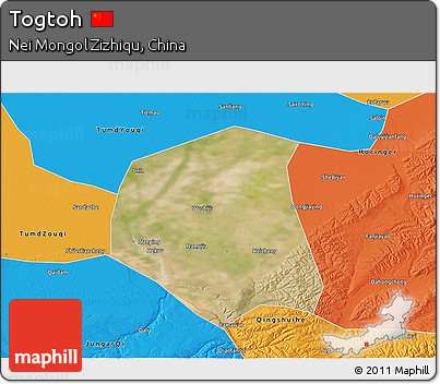 Satellite 3D Map of Togtoh, political outside