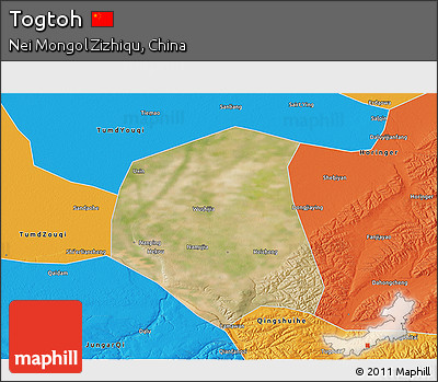 Satellite 3D Map of Togtoh, political outside