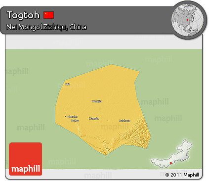 Savanna Style 3D Map of Togtoh, single color outside