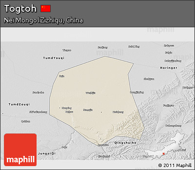 Shaded Relief 3D Map of Togtoh, desaturated