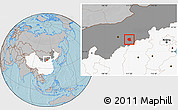 Gray Location Map of Togtoh, highlighted country, highlighted parent region, hill shading