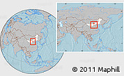Gray Location Map of Togtoh, highlighted parent region, within the entire country, hill shading