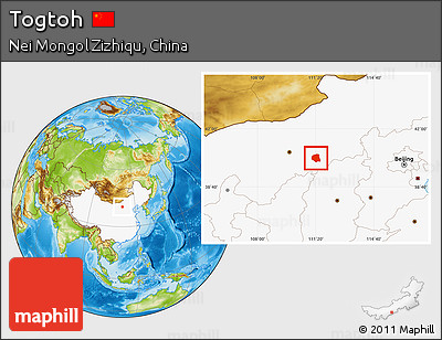 Physical Location Map of Togtoh, highlighted country
