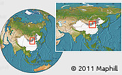 Satellite Location Map of Togtoh, highlighted country, highlighted parent region, within the entire country