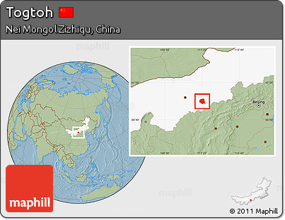 Savanna Style Location Map of Togtoh, highlighted parent region, hill shading