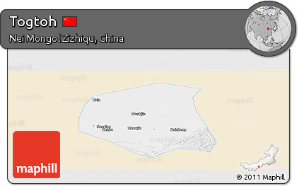 Classic Style Panoramic Map of Togtoh, single color outside