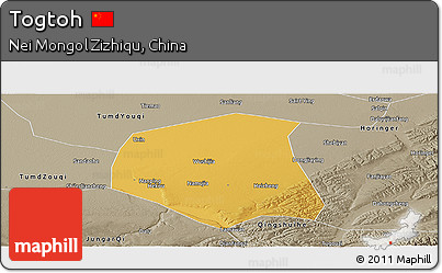 Physical Panoramic Map of Togtoh, semi-desaturated