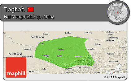 Political Panoramic Map of Togtoh, shaded relief outside