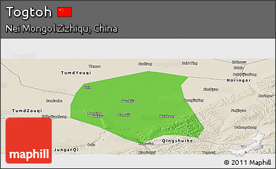 Political Panoramic Map of Togtoh, shaded relief outside