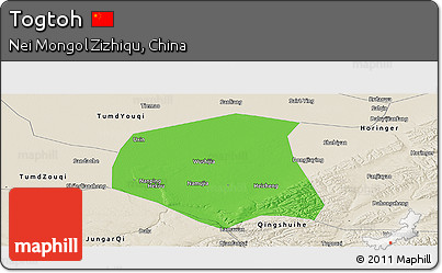 Political Panoramic Map of Togtoh, shaded relief outside