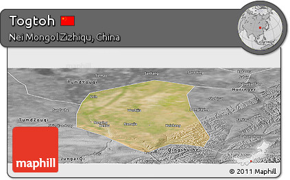 Satellite Panoramic Map of Togtoh, desaturated