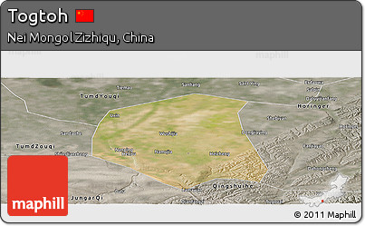Satellite Panoramic Map of Togtoh, semi-desaturated