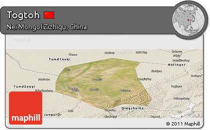 Satellite Panoramic Map of Togtoh, shaded relief outside