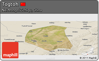 Satellite Panoramic Map of Togtoh, shaded relief outside