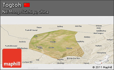 Satellite Panoramic Map of Togtoh, shaded relief outside