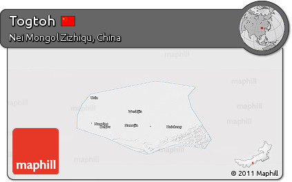Silver Style Panoramic Map of Togtoh, single color outside