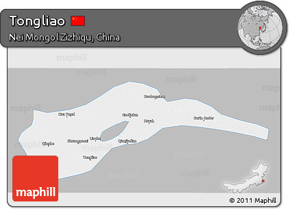 Gray 3D Map of Tongliao, single color outside