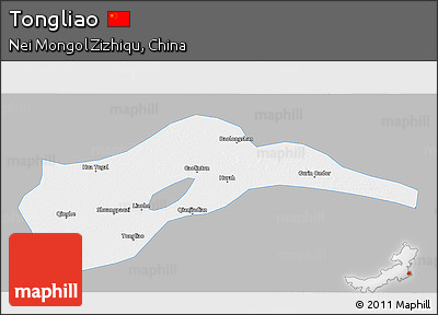 Gray 3D Map of Tongliao, single color outside