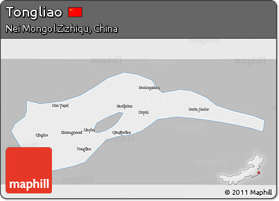 Gray 3D Map of Tongliao, single color outside