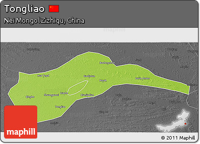 Physical 3D Map of Tongliao, darken, desaturated