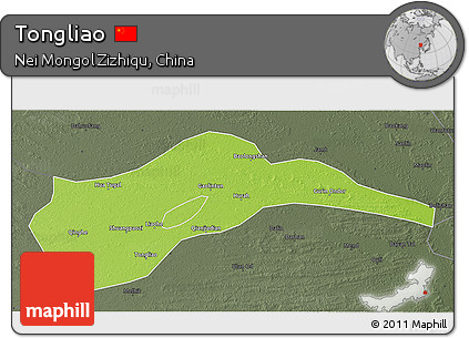 Physical 3D Map of Tongliao, darken, semi-desaturated