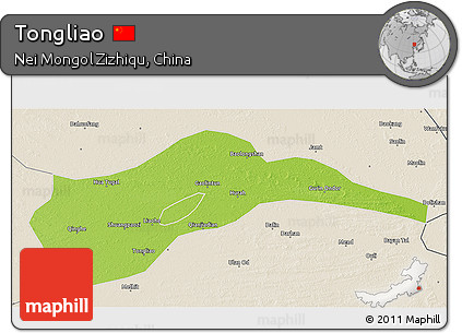 Physical 3D Map of Tongliao, shaded relief outside
