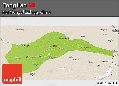 Physical 3D Map of Tongliao, shaded relief outside