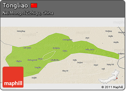 Physical 3D Map of Tongliao, shaded relief outside