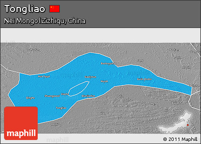 Political 3D Map of Tongliao, desaturated