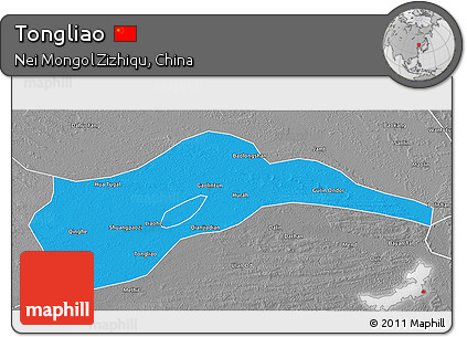 Political 3D Map of Tongliao, desaturated