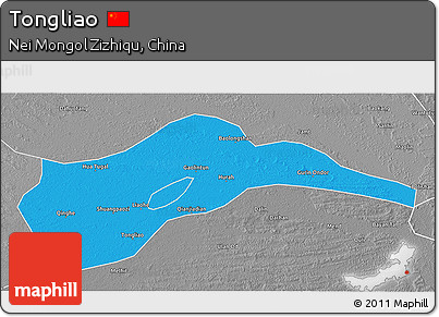 Political 3D Map of Tongliao, desaturated