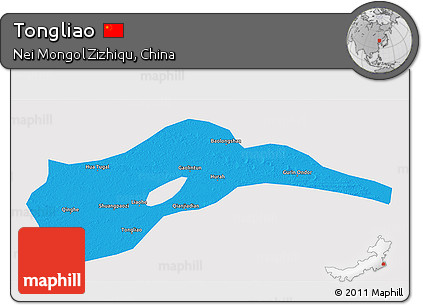 Political 3D Map of Tongliao, single color outside